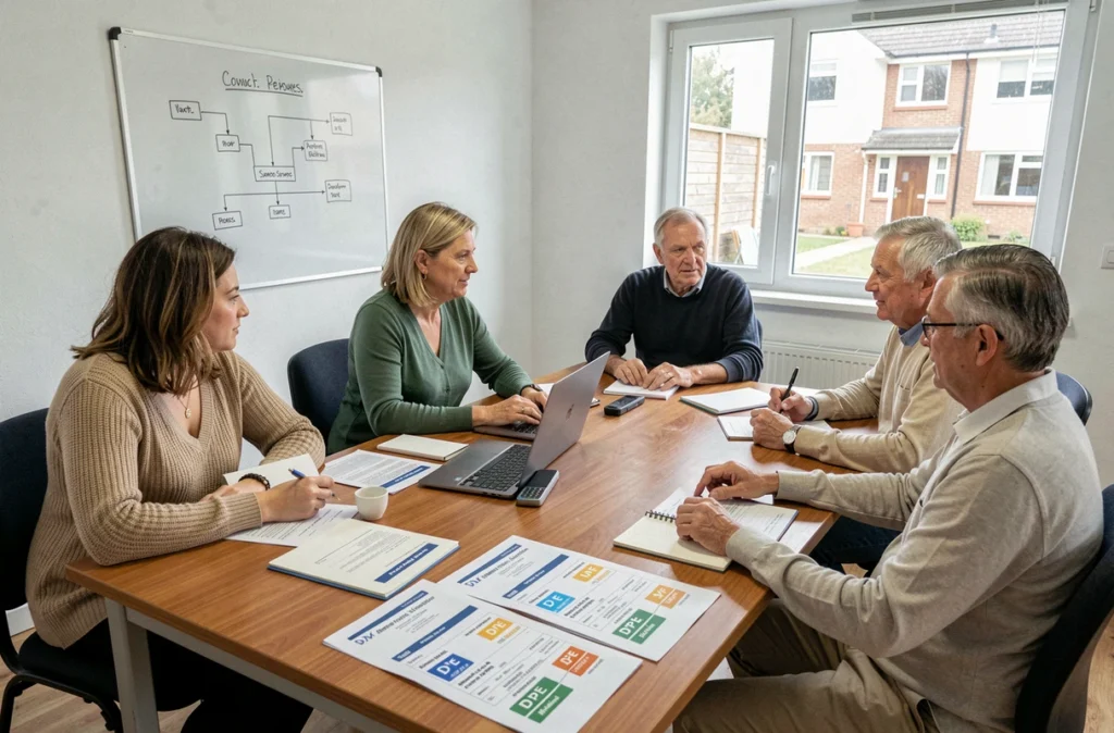 Assemblée générale de copropriétaires discutant des nouvelles normes de rénovation énergétique