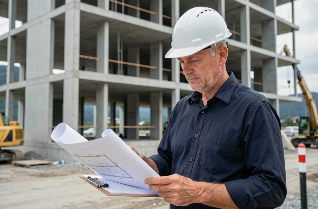 Ingénieur SAS Diker Ingenierie consultant des plans sur un chantier de structure en béton armé en Isère